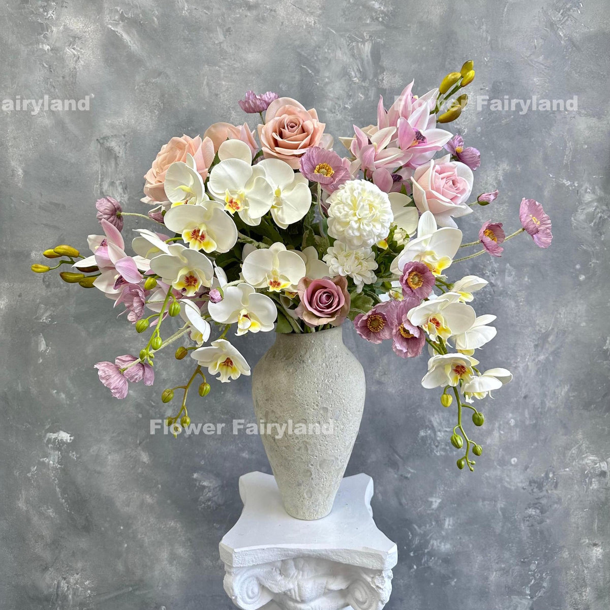 Faux 4 Heads Poppy Stem - Lilac Mauve