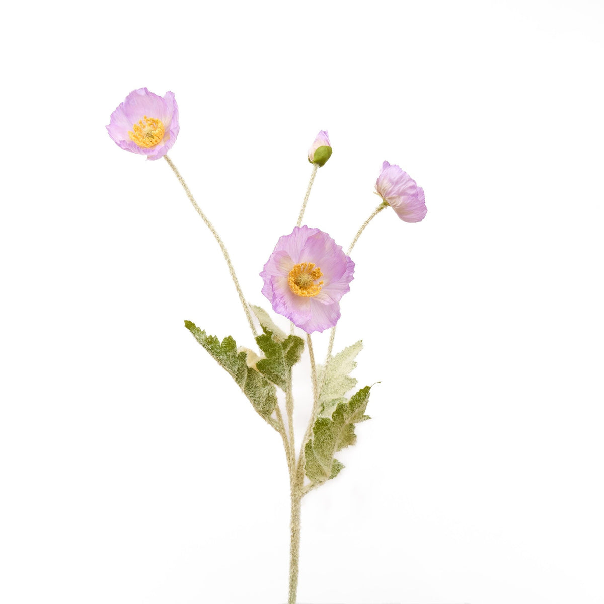 Faux 4 Heads Poppy Stem - Light Lavender