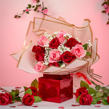 Load image into Gallery viewer, Blushing Elegance: Pink & Red Real-Touch Rose Bouquet