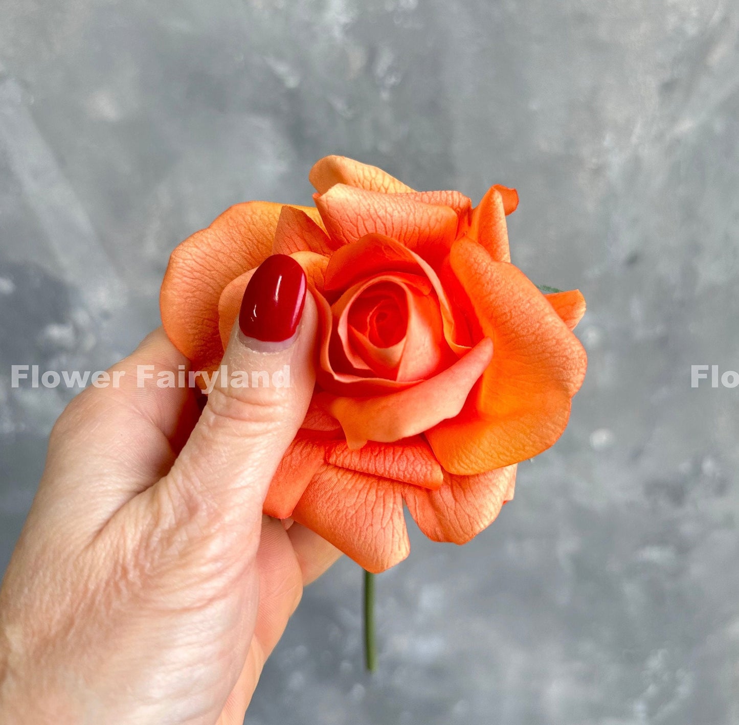 Single orange real touch rose stem