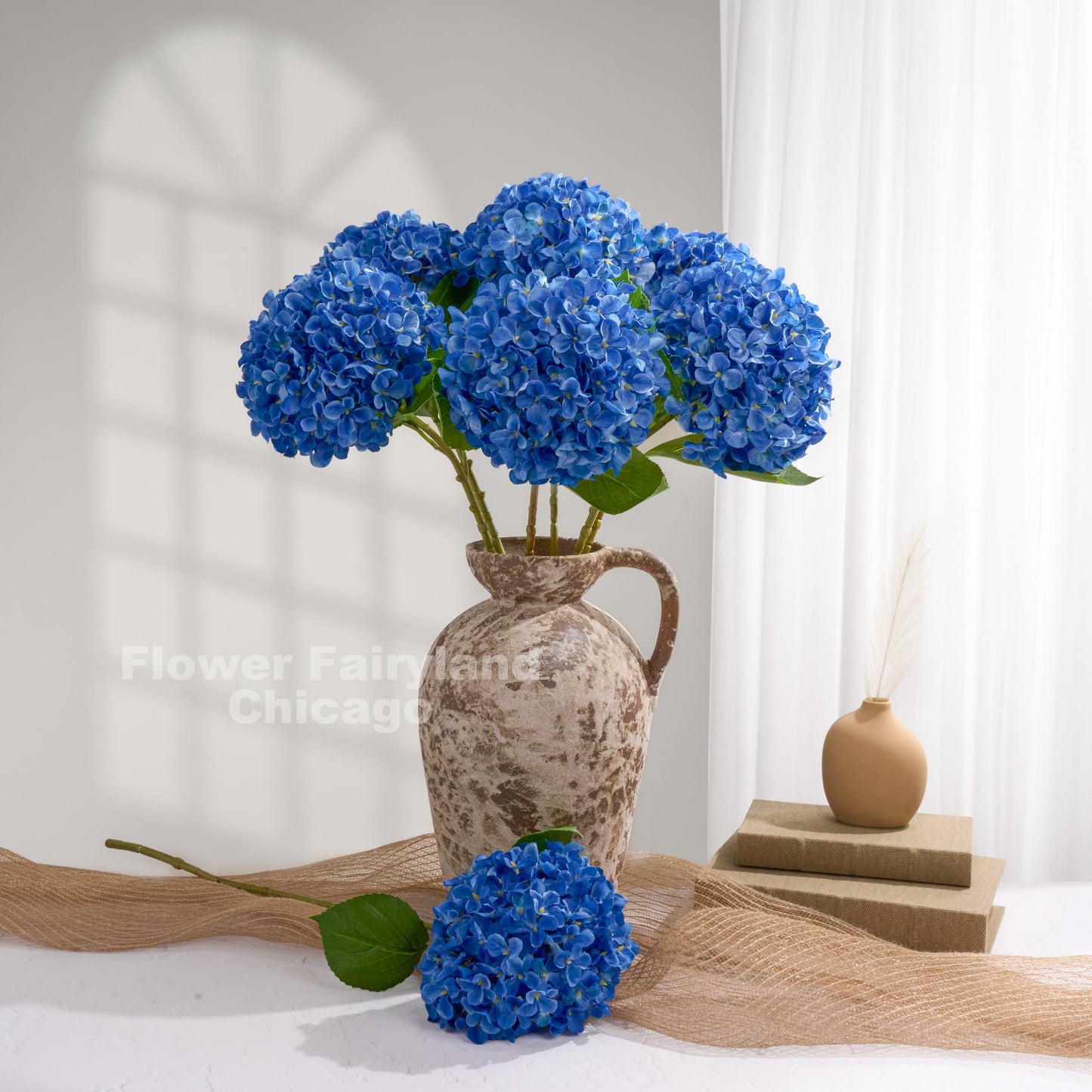 26 inch faux hydrangea in blue - vase arrangement