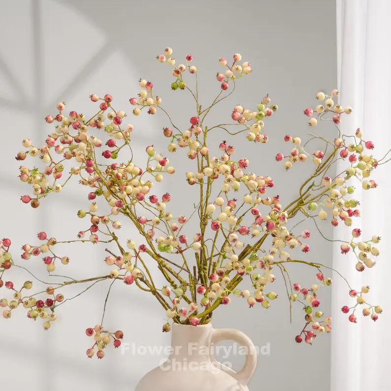 Faux Berry Branch - Greenish Red