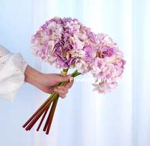Load image into Gallery viewer, 3 Stems Dried Look Faux Hydrangea Bundle - Purple