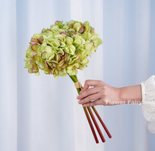 Load image into Gallery viewer, 3 Stems Dried Look Faux Hydrangea Bundle - Green