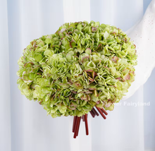 Load image into Gallery viewer, 3 Stems Dried Look Faux Hydrangea Bundle - Green