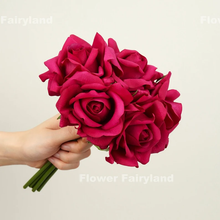 Load image into Gallery viewer, 5 Stems Real Touch Moist Latex Rose Bouquet - Magenta
