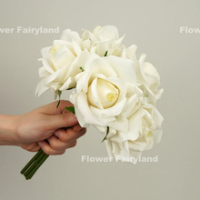 Load image into Gallery viewer, 5 Stems Real Touch Moist Latex Rose Bouquet - Milky White