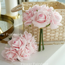 Load image into Gallery viewer, 5 Stems Real Touch Moist Latex Rose Bouquet - Light Pink