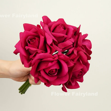 Load image into Gallery viewer, 5 Stems Real Touch Moist Latex Rose Bouquet - Magenta