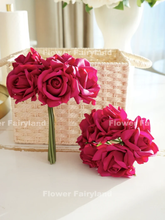 Load image into Gallery viewer, 5 Stems Real Touch Moist Latex Rose Bouquet - Magenta