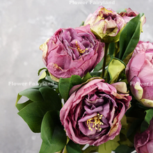 Load image into Gallery viewer, 2 Heads Dried Look Peony - Purple