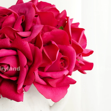 Load image into Gallery viewer, 5 Stems Real Touch Moist Latex Rose Bouquet - Magenta
