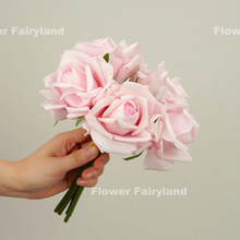 Load image into Gallery viewer, 5 Stems Real Touch Moist Latex Rose Bouquet - Light Pink