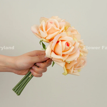 Load image into Gallery viewer, 5 Stems Real Touch Moist Latex Rose Bouquet - Peachy Orange