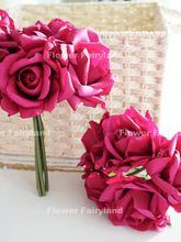 Load image into Gallery viewer, 5 Stems Real Touch Moist Latex Rose Bouquet - Magenta