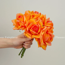 Load image into Gallery viewer, 5 Stems Real Touch Moist Latex Rose Bouquet - Orange