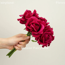 Load image into Gallery viewer, 5 Stems Real Touch Moist Latex Rose Bouquet - Magenta