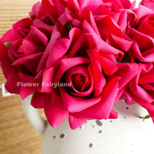 Load image into Gallery viewer, 5 Stems Real Touch Moist Latex Rose Bouquet - Magenta