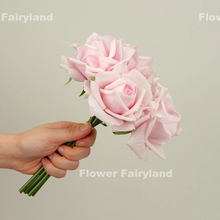 Load image into Gallery viewer, 5 Stems Real Touch Moist Latex Rose Bouquet - Light Pink