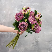 Load image into Gallery viewer, 2 Heads Dried Look Peony - Purple