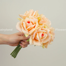 Load image into Gallery viewer, 5 Stems Real Touch Moist Latex Rose Bouquet - Peachy Orange