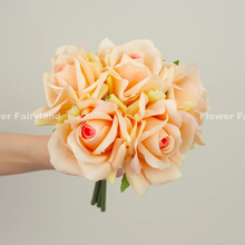 Load image into Gallery viewer, 5 Stems Real Touch Moist Latex Rose Bouquet - Peachy Orange