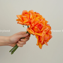 Load image into Gallery viewer, 5 Stems Real Touch Moist Latex Rose Bouquet - Orange