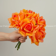 Load image into Gallery viewer, 5 Stems Real Touch Moist Latex Rose Bouquet - Orange