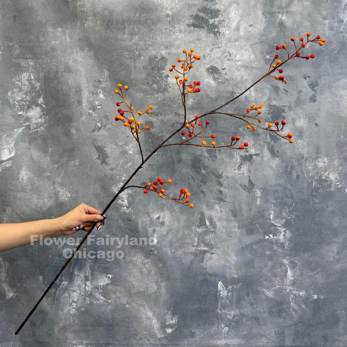 Faux Berry Branch Spray 44.5" - Orange Red