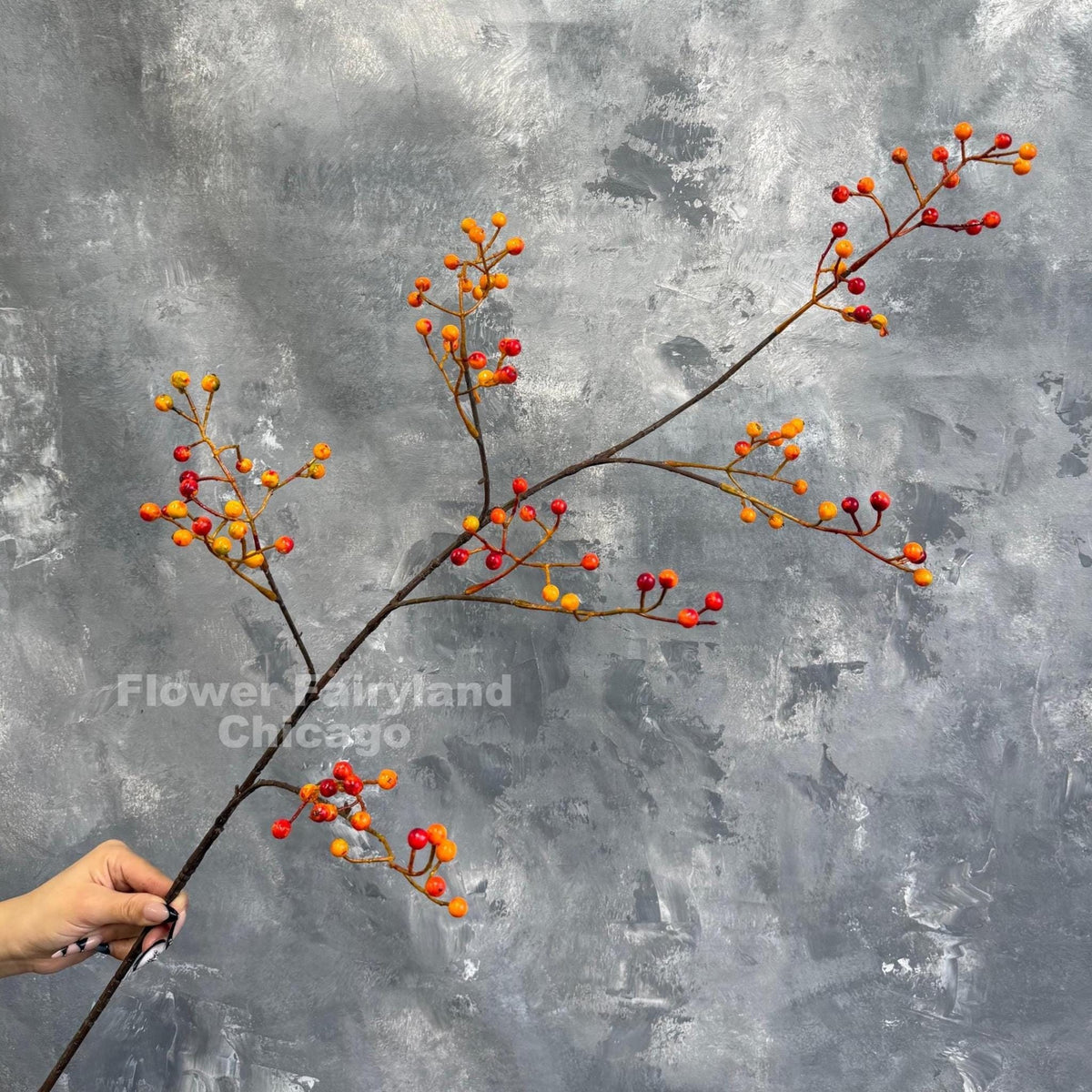 Faux Berry Branch Spray 44.5" - Orange Red