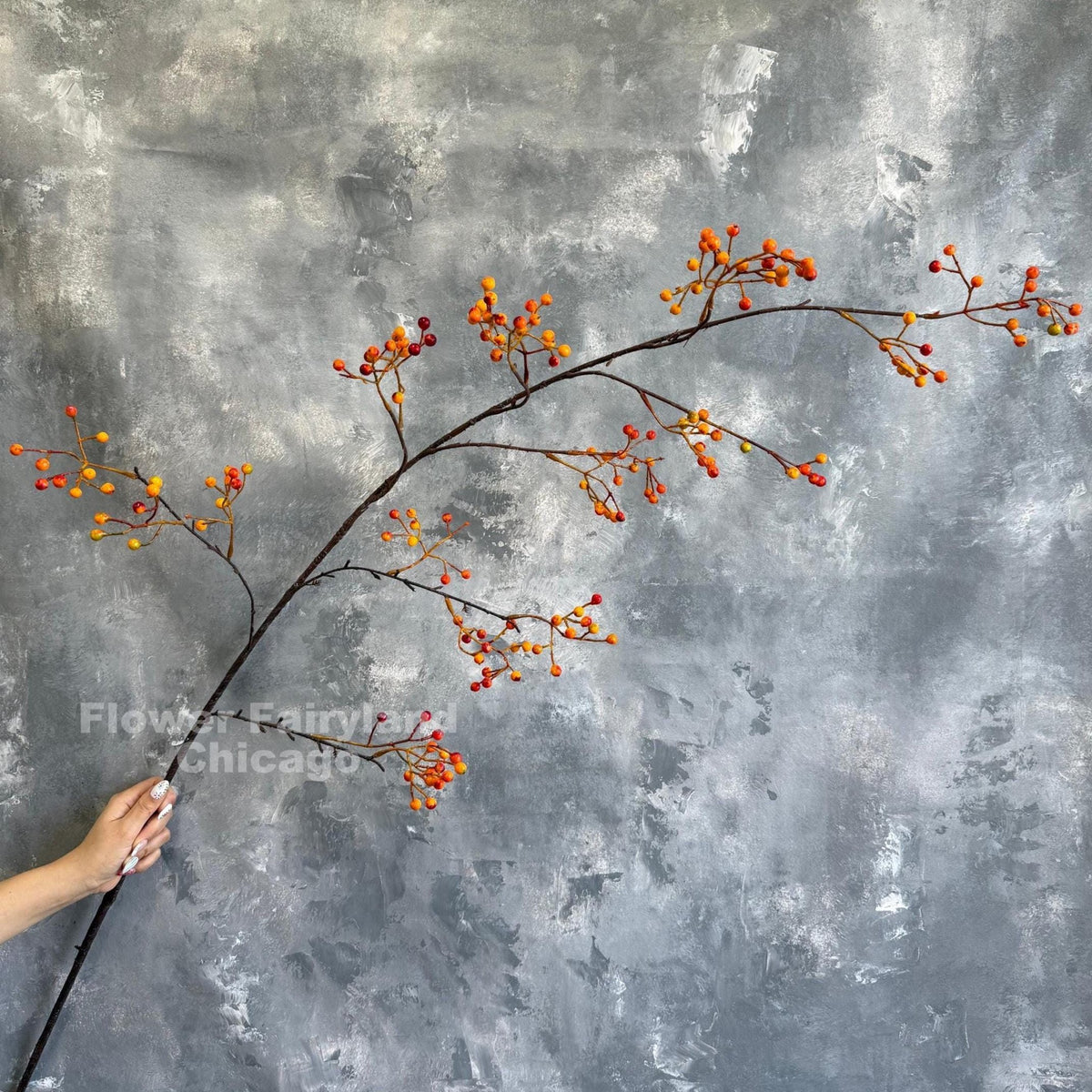 Faux Berry Branch Spray 44.5" - Orange Red