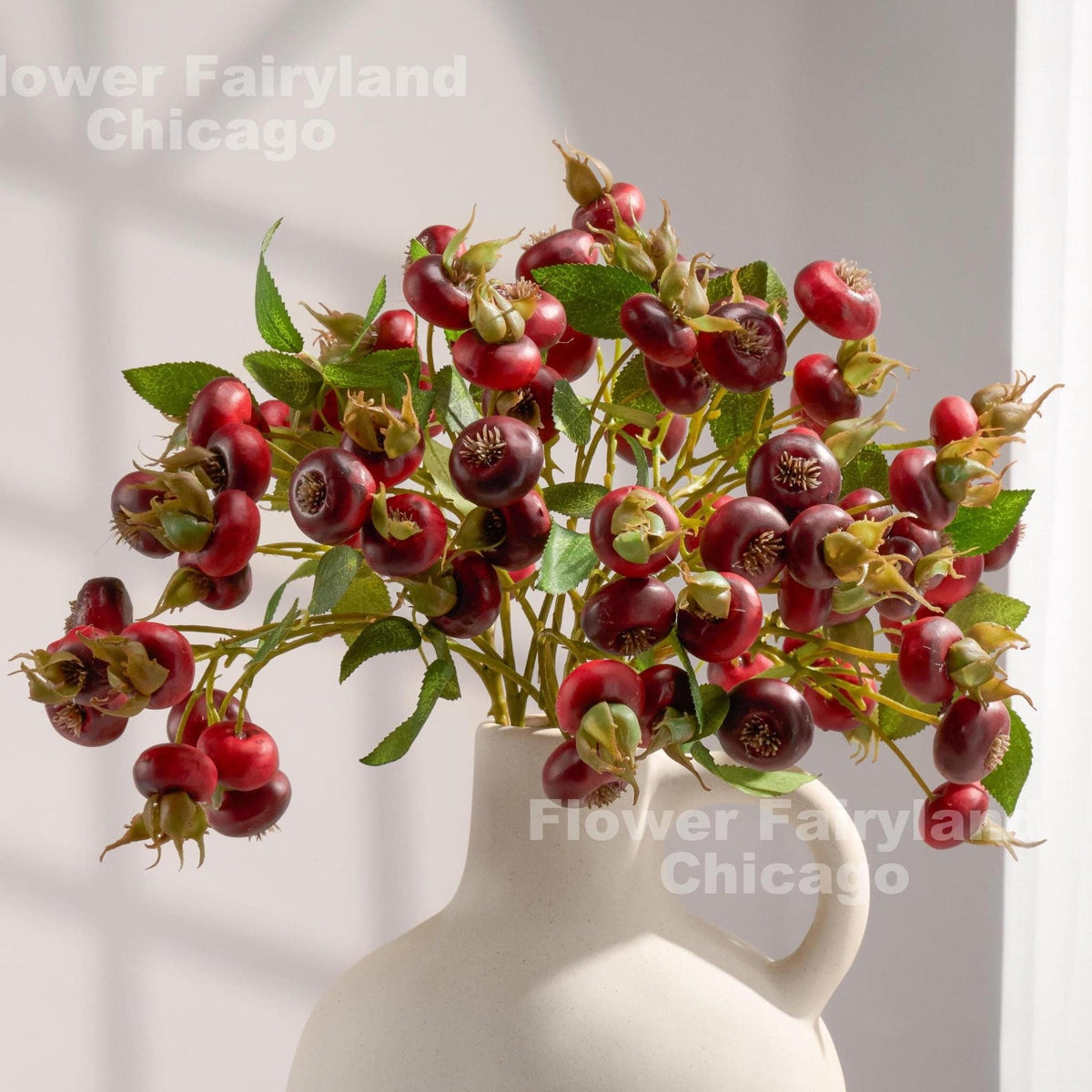 Faux Rose Hip Berry Stem - Red