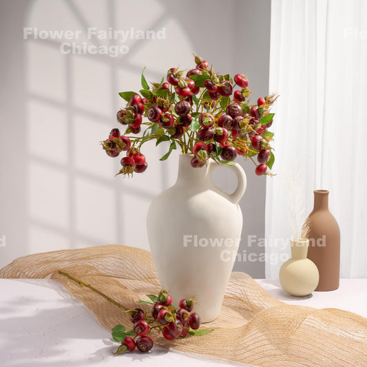 Faux Rose Hip Berry Stem - Red
