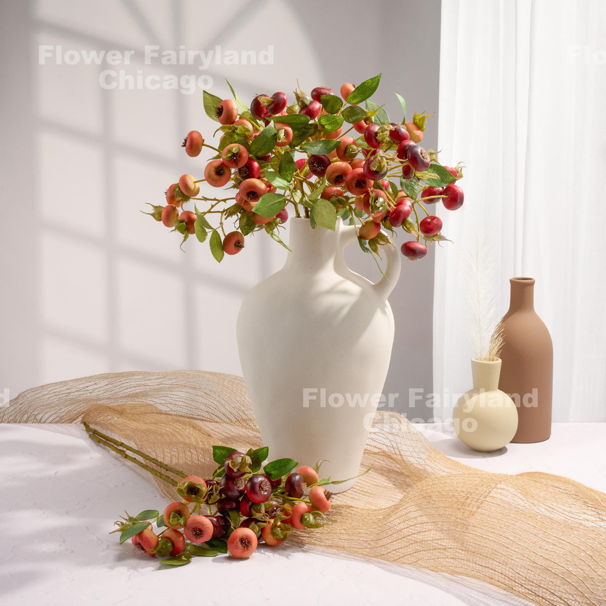 Faux Rose Hip Berry Stem - Red