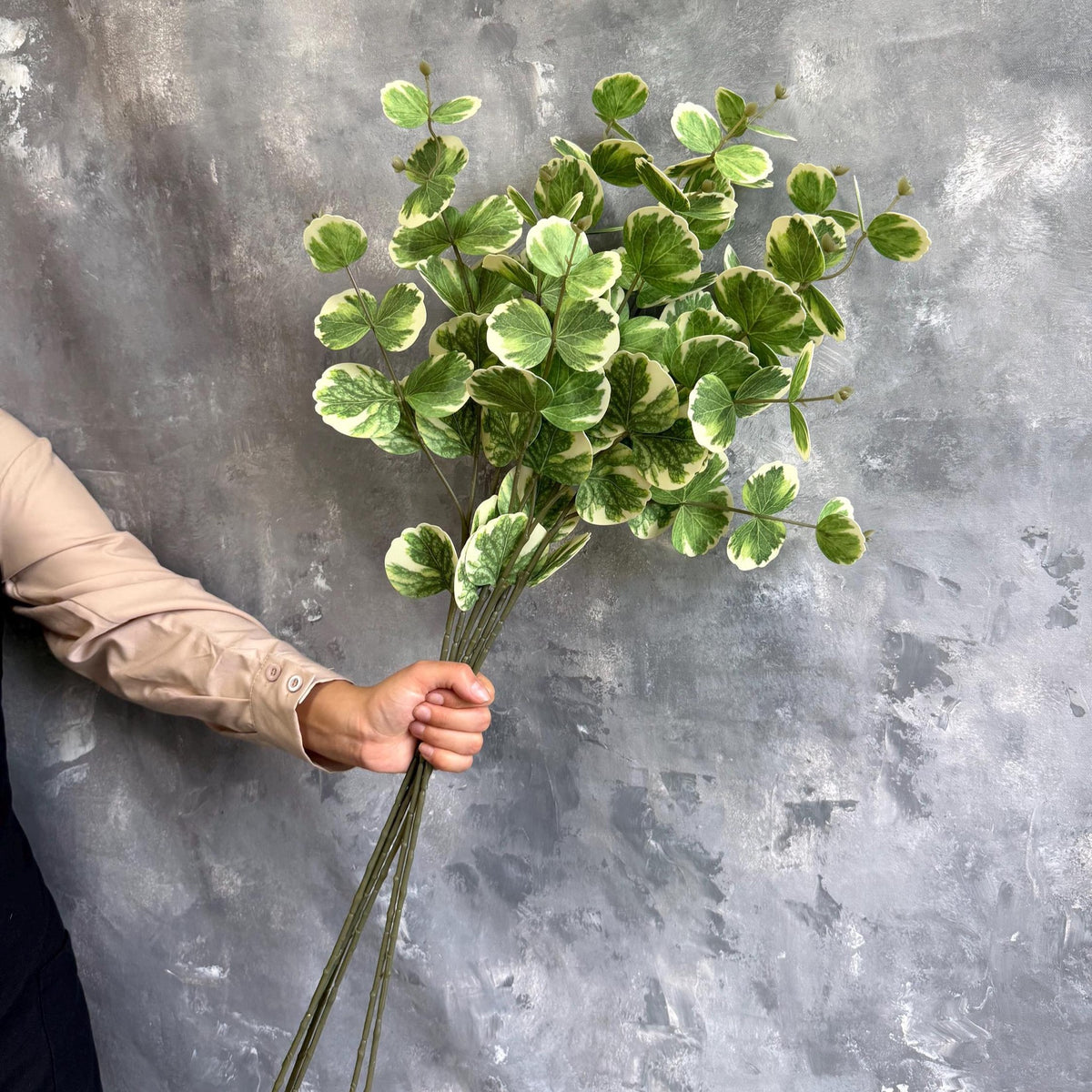Real Touch Variegated Eucalyptus Branch - Green & Cream