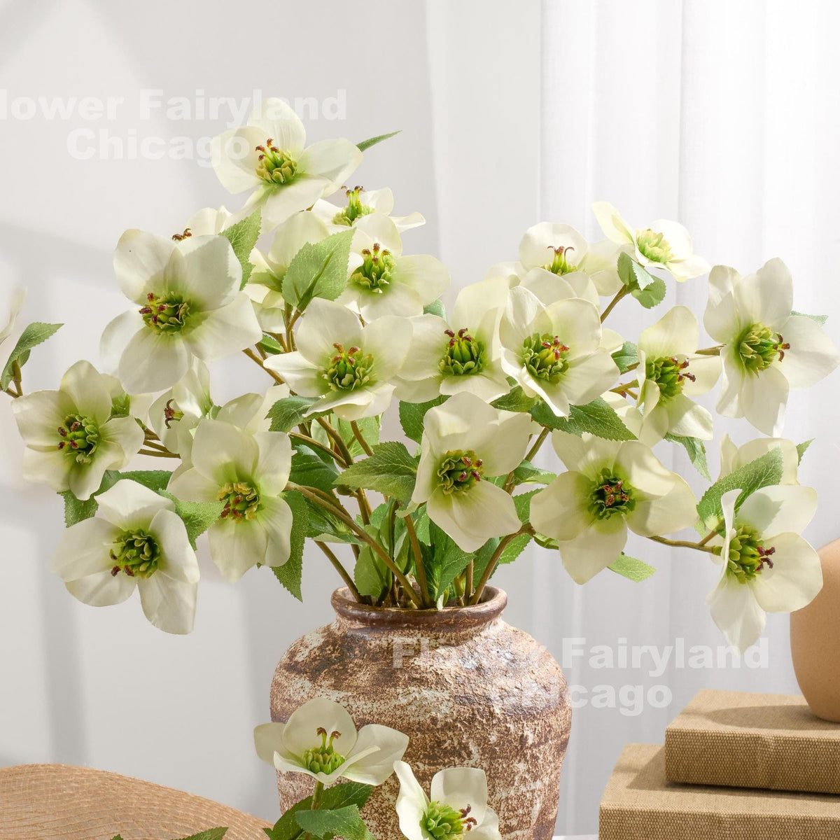 Faux Helleborus Stem - Greenish White