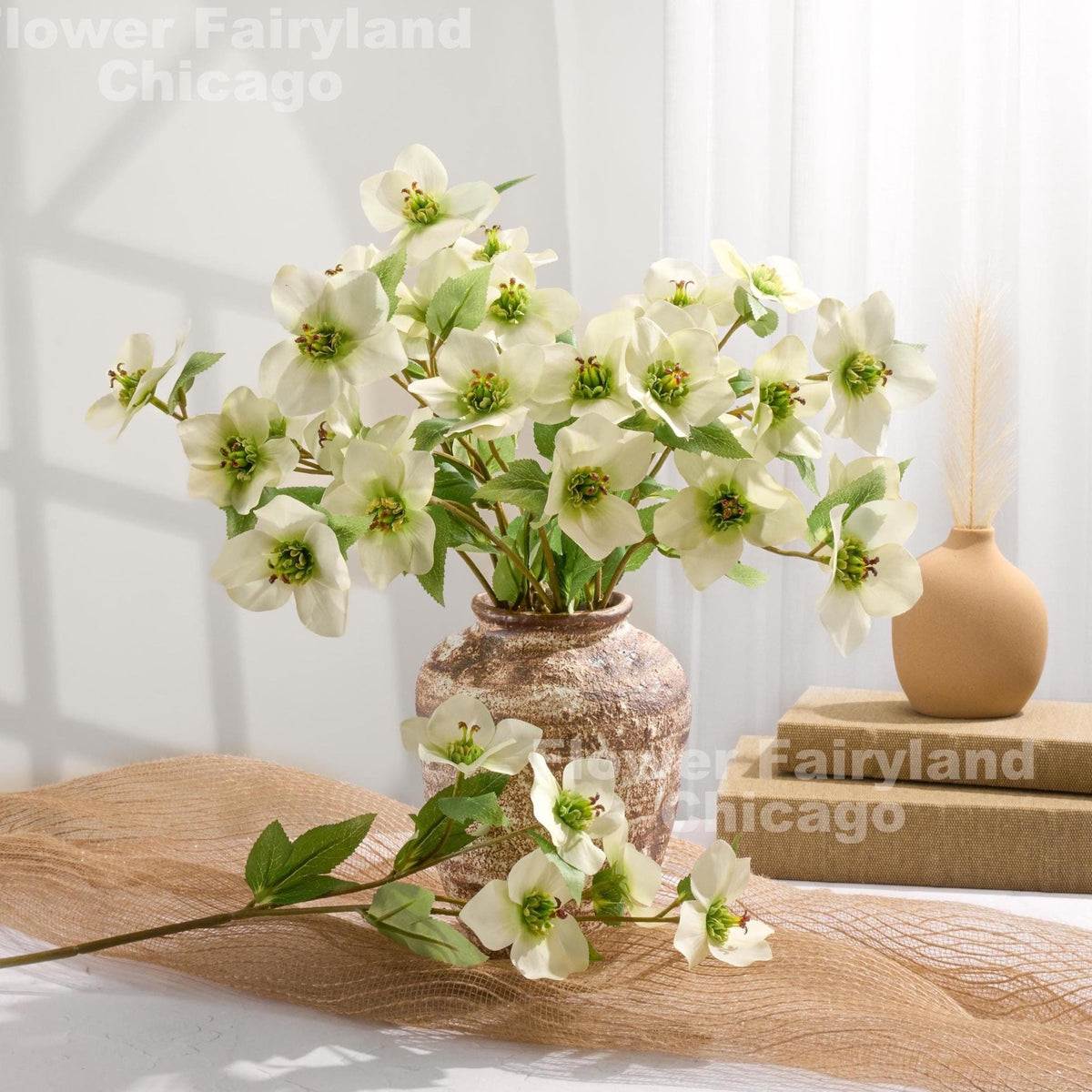 Faux Helleborus Stem - Greenish White