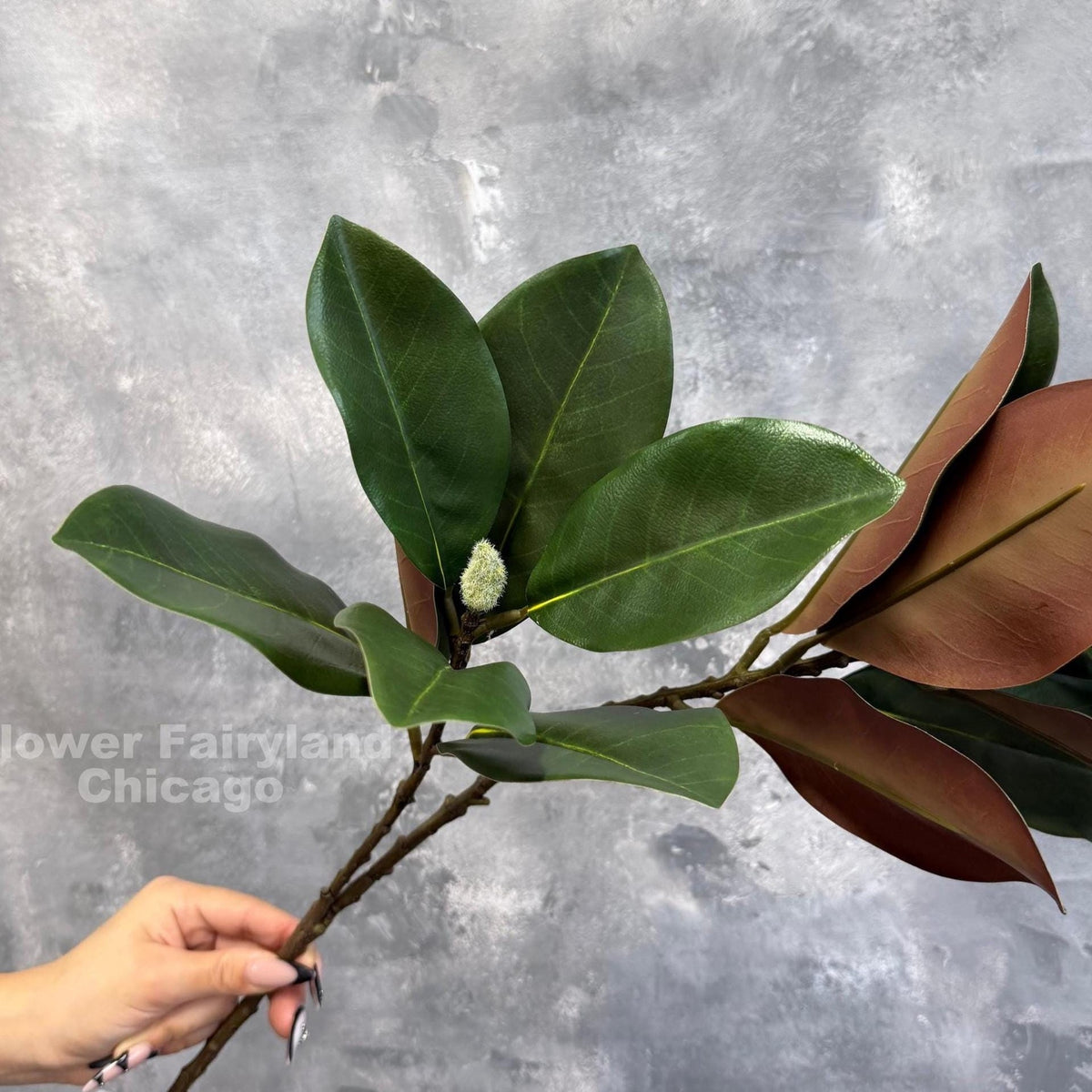 Real Touch Faux Magnolia Branch with 2 Buds