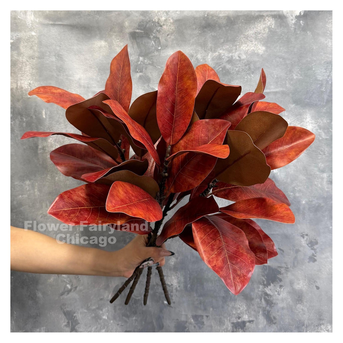 Natural Touch Faux Magnolia Leaf Branch - Burnt Orange