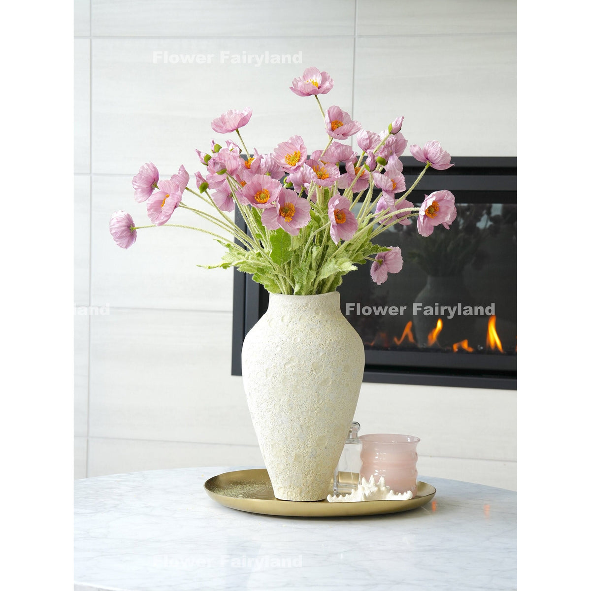 Faux 4 Heads Poppy Stem - Lilac Mauve