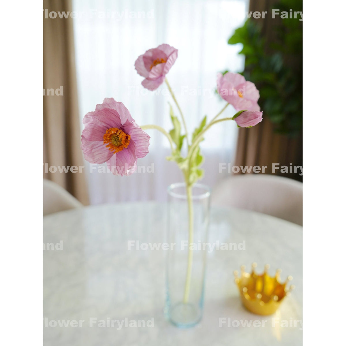 Faux 4 Heads Poppy Stem - Lilac Mauve
