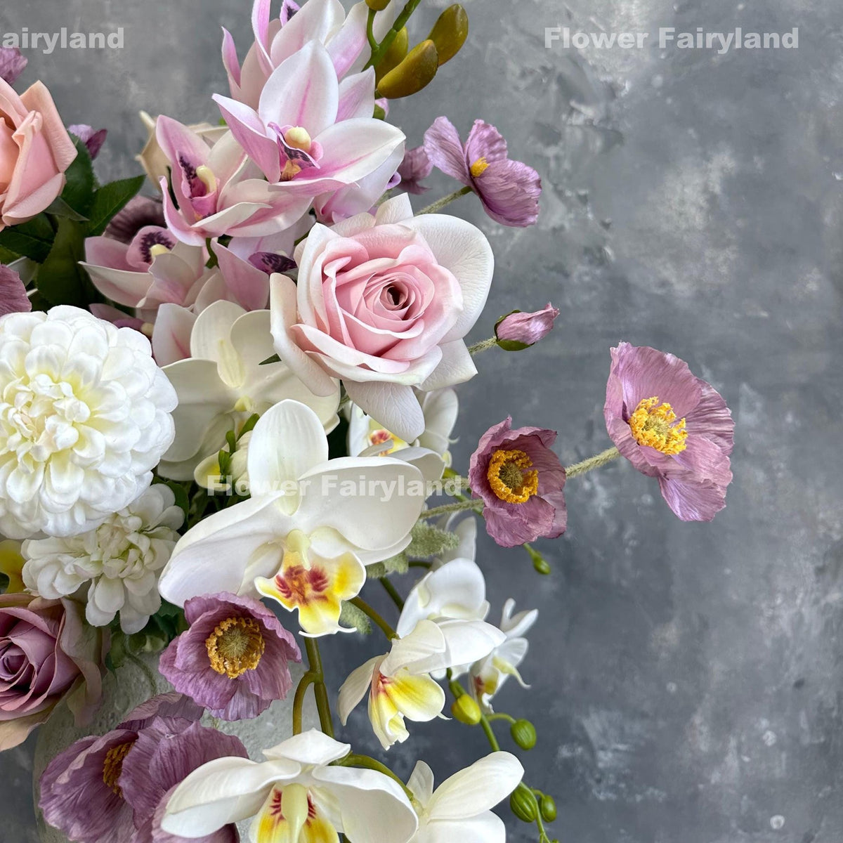 Faux 4 Heads Poppy Stem - Lilac Mauve