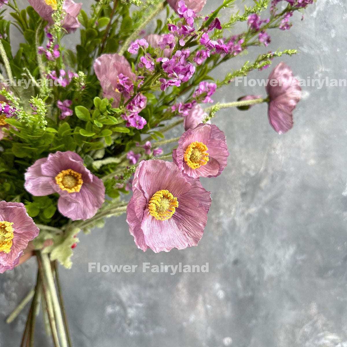 Faux 4 Heads Poppy Stem - Lilac Mauve