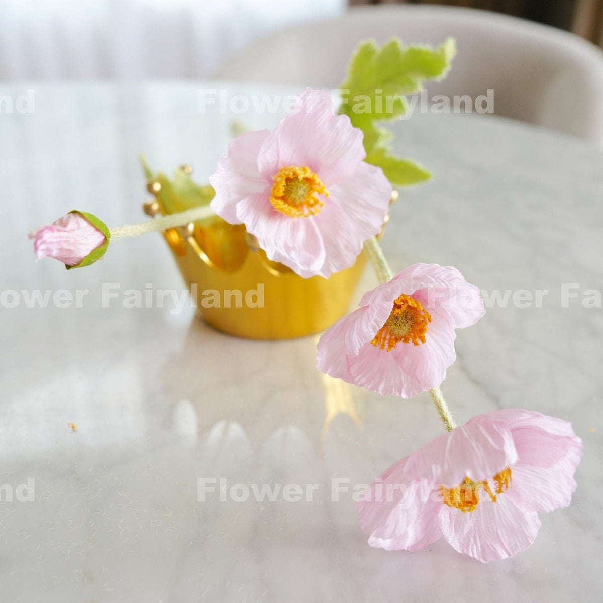 Faux 4 Heads Poppy Stem - Soft Pink