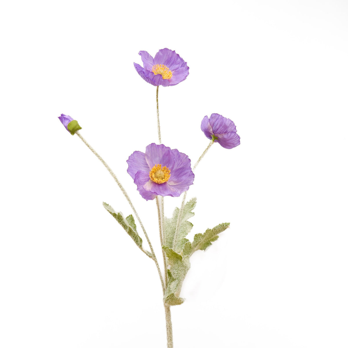 Faux 4 Heads Poppy Stem - Violet Purple