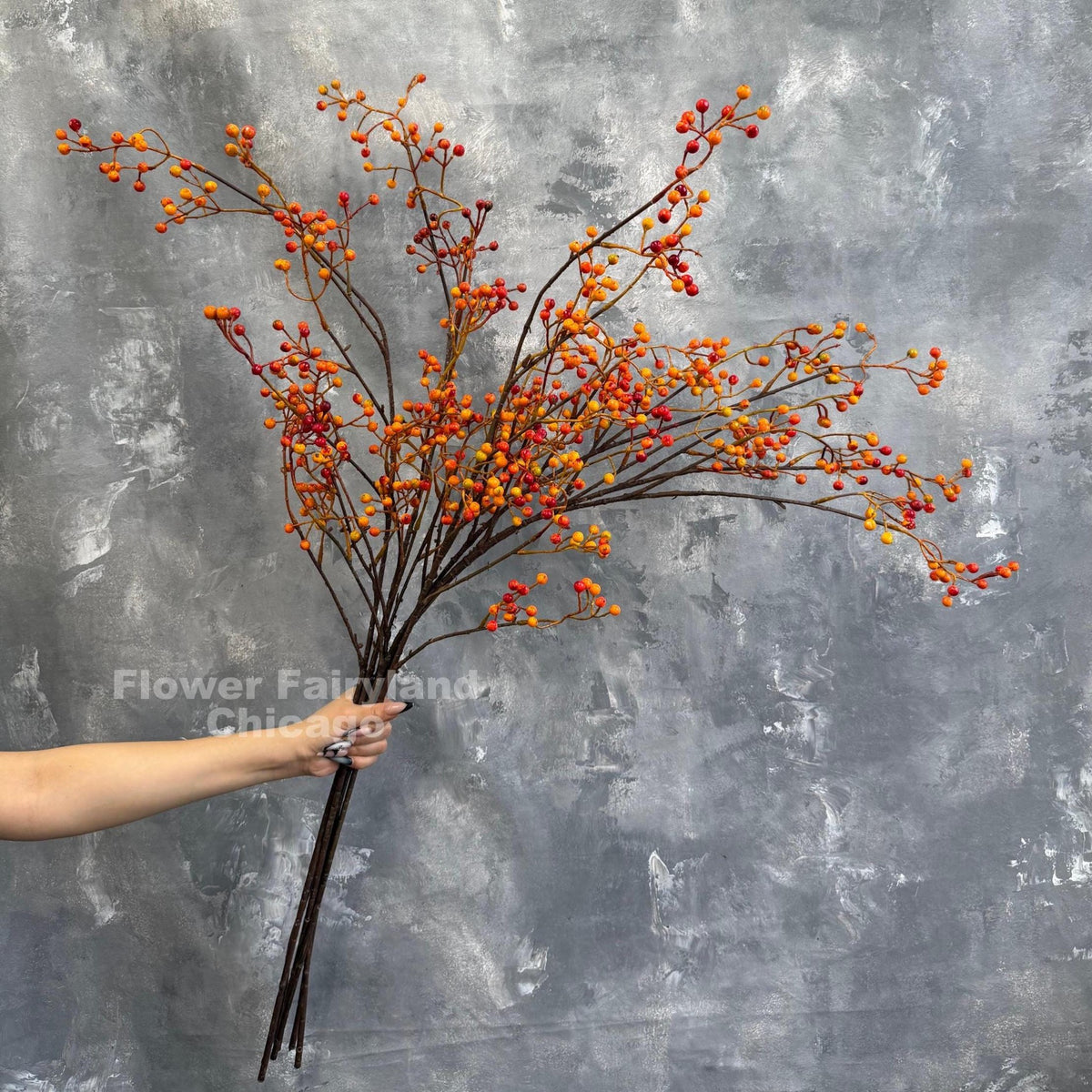 Extra Long Faux Berry Branch Spray - Orange Red