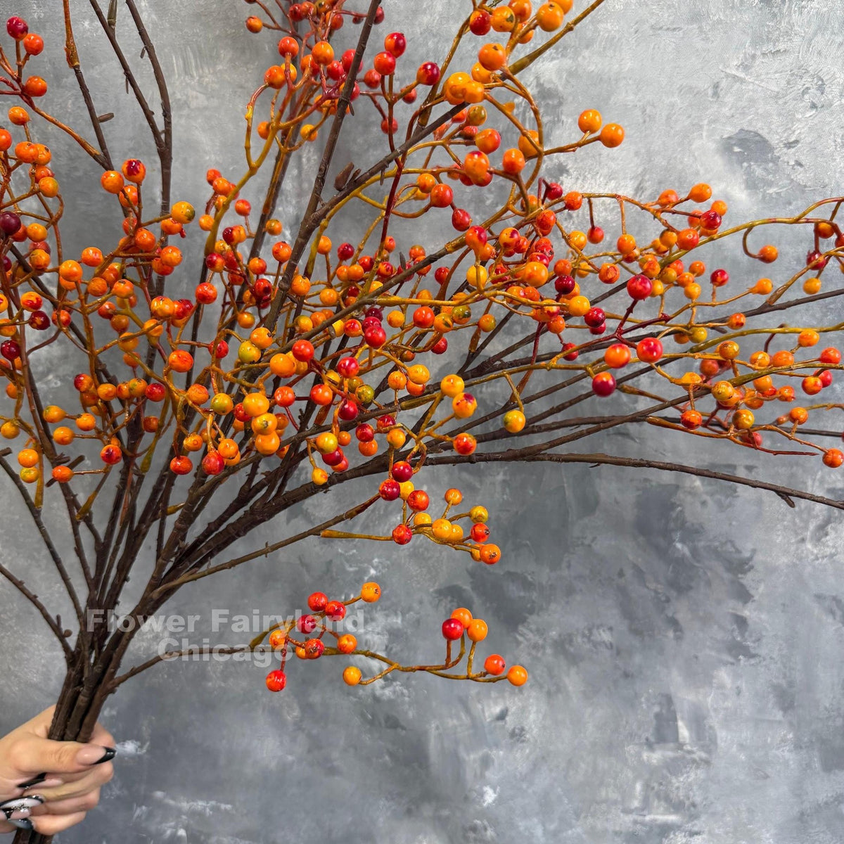 Extra Long Faux Berry Branch Spray - Orange Red