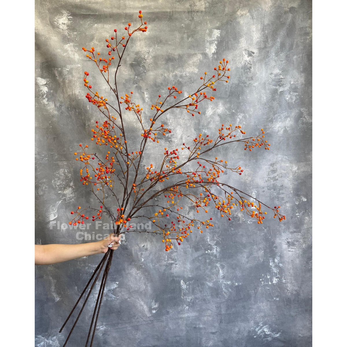 Extra Long Faux Berry Branch Spray - Orange Red