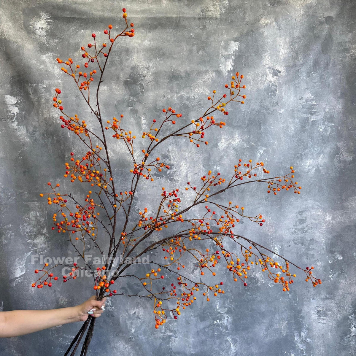 Extra Long Faux Berry Branch Spray - Orange Red