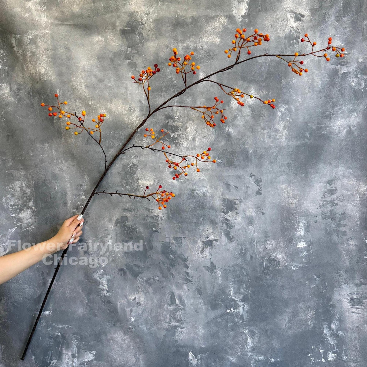 Extra Long Faux Berry Branch Spray - Orange Red